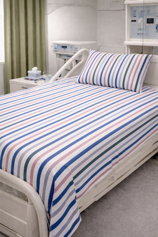 Candy Cotton Striped Hospital Bed Sheet – Soft, Breathable & Durable | Size (57 X 90 inches) | Pack Of 2