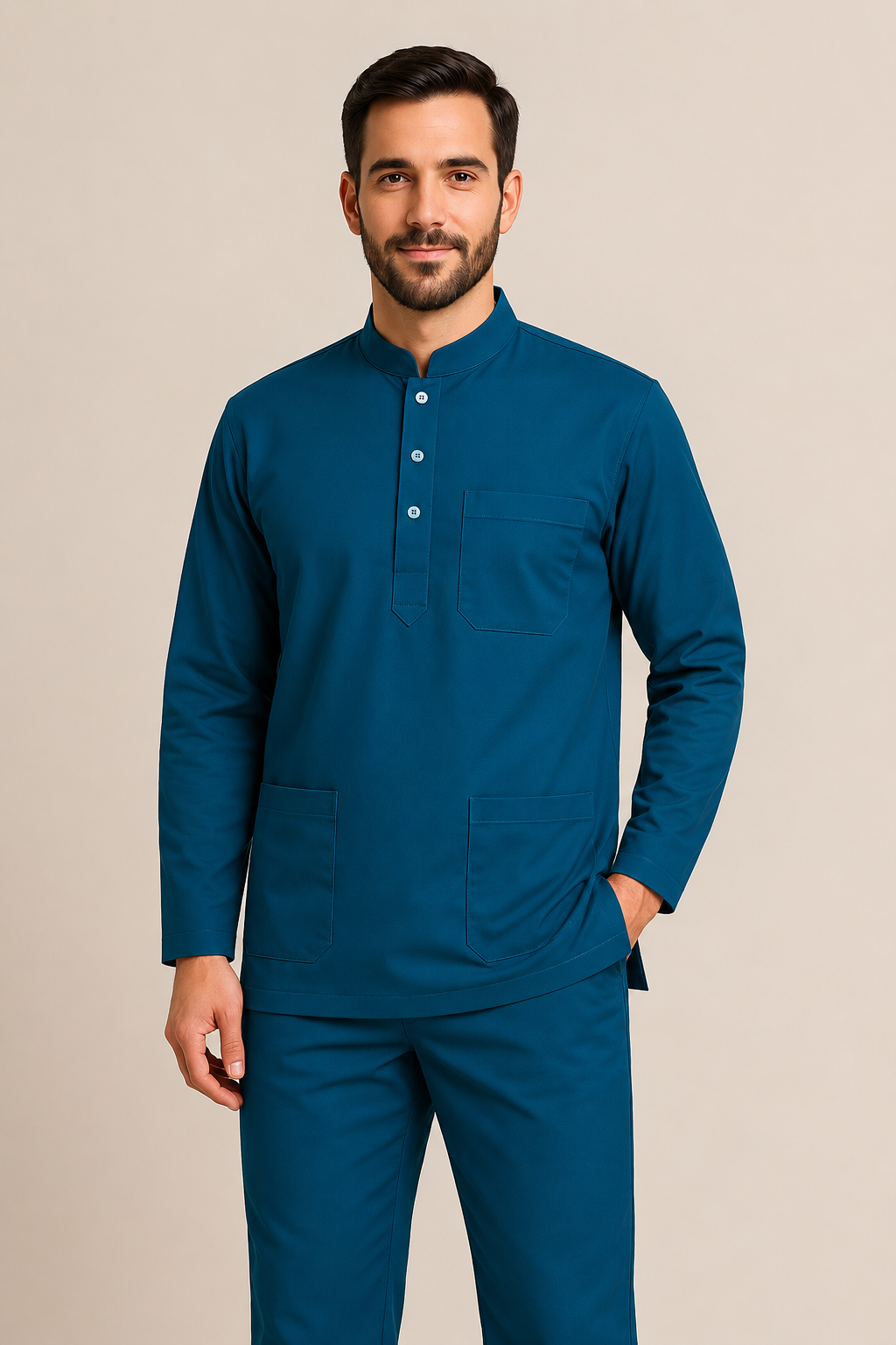 Premium Male Maroon Full Sleeve Scrub Set | Doctor & Medical Uniform for Men | Hospital & Clinic Wear
