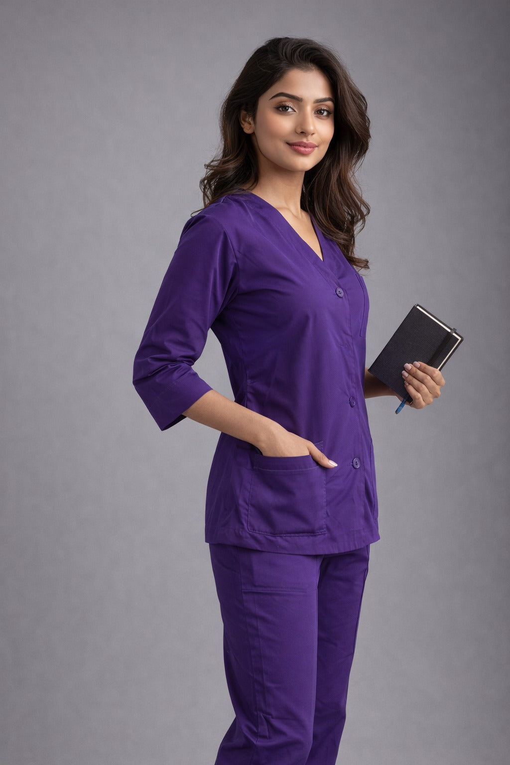 Elite Purple Medical Scrub Set for Women – SPUN Fabric | Comfortable | V-Neck Top & Touser | Soft Breathable Fabric, Professional Workwear (Copy)