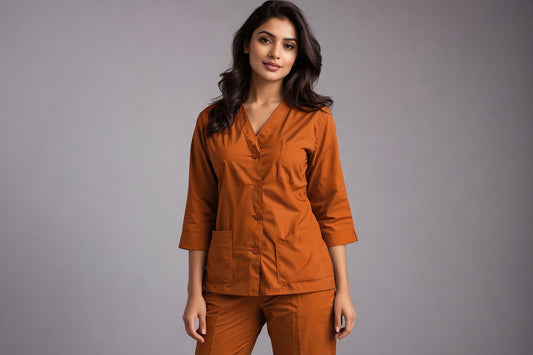 Elite Rust Medical Scrub Set for Women – SPUN Fabric | Comfortable | V-Neck Top & Touser | Soft Breathable Fabric, Professional Workwear