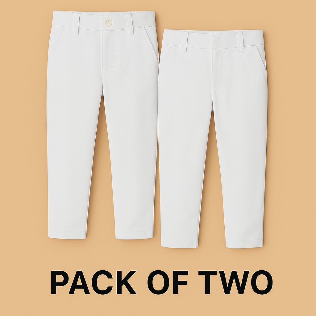 Grogoo-lifestyle White Pant | Full Pant | School Pant | Sizes (22-34) | Pack Of 2