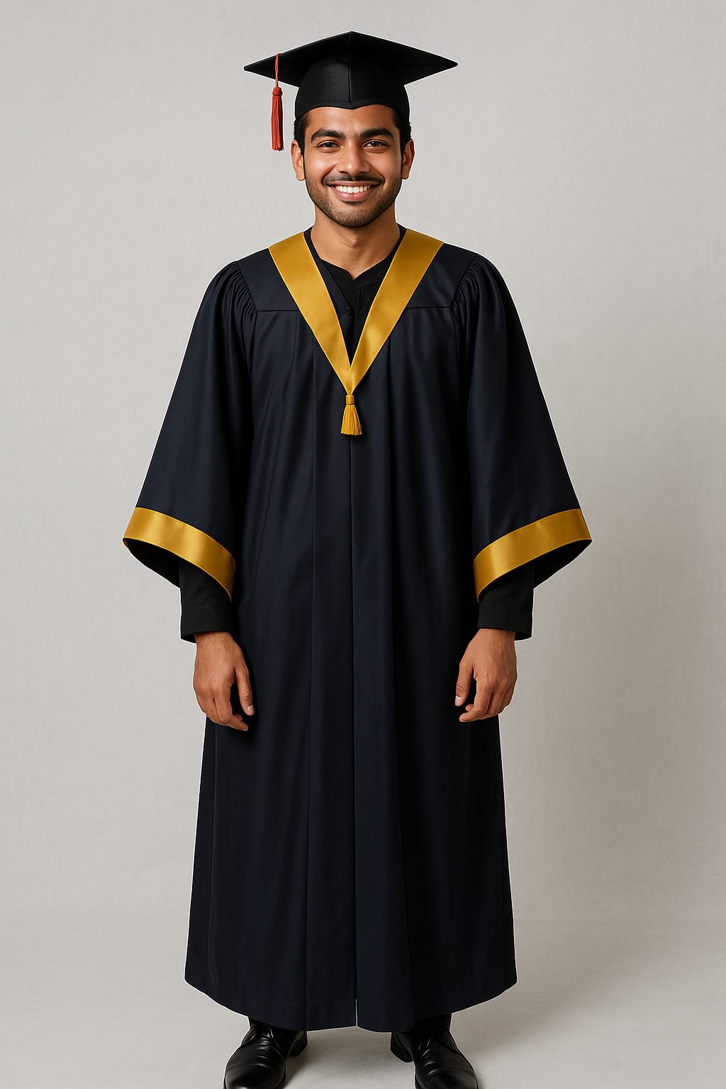 Grogoo-Lifestyle College Graduation Convocation Gown Set – Black with Yellow V-Stole & Cap