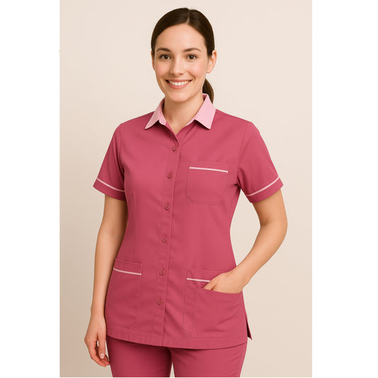 Female Staff Dress || Polycotton, Stylish, Comfortable | Half Sleeves | Uniform For Healthcare Professionals | Color ( Peach ) Sizes XS - 2XL