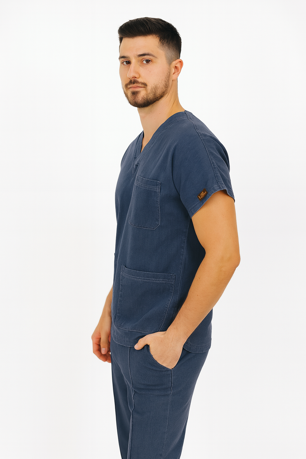 Premium Male Denim Scrub Set | V-Neck Top with 3-Pockets | Ideal for doctors, dentists, vets, nurses & healthcare professionals