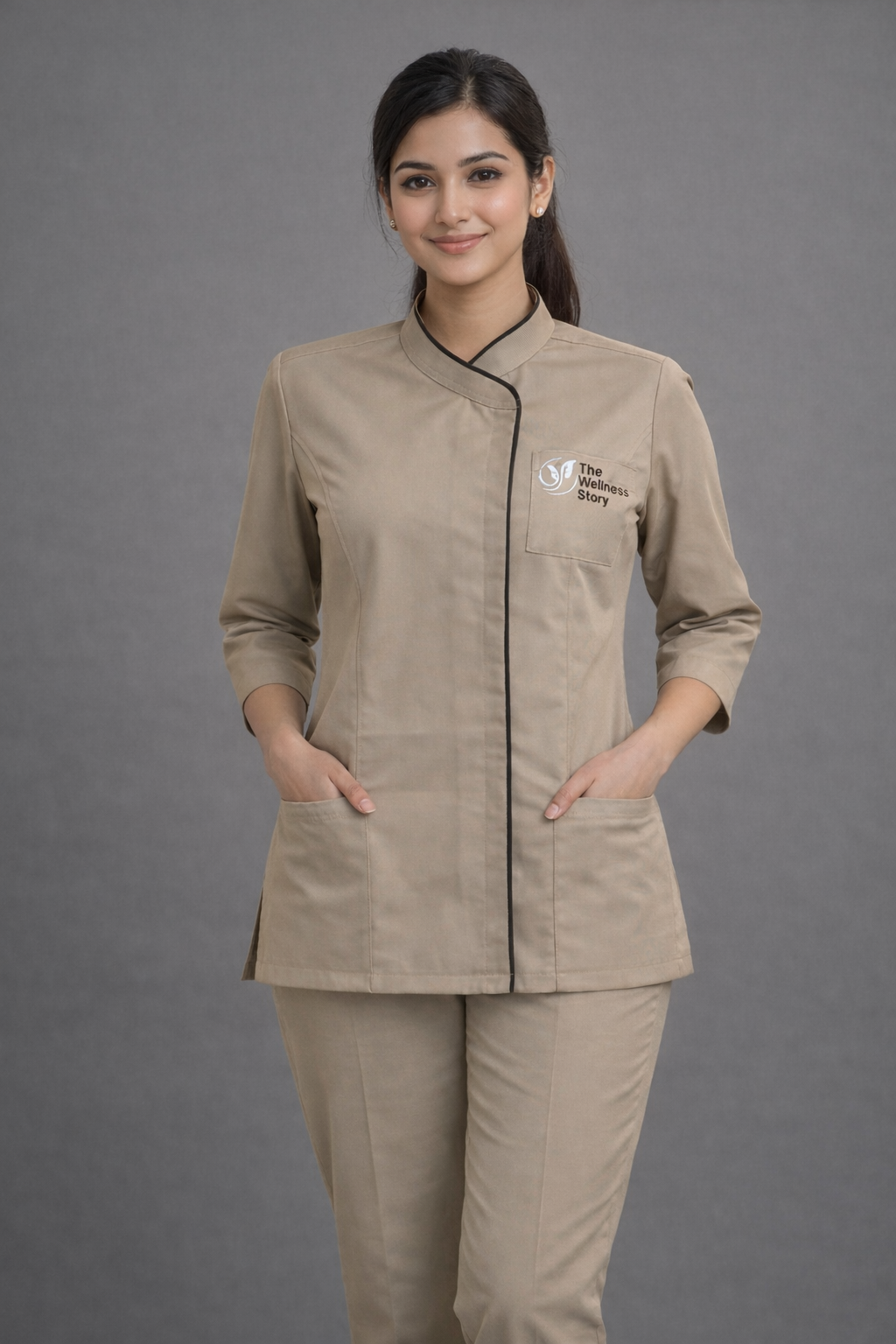 Beige Female Staff Uniform Set –  Polycotton Shirt & Trouser | Size (XS-2XL)