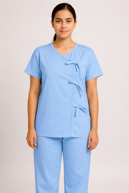 Sky Blue Front-Open Patient Kurta-Pajama | Unisex | Free Size | Comfortable, Accessible, and Durable