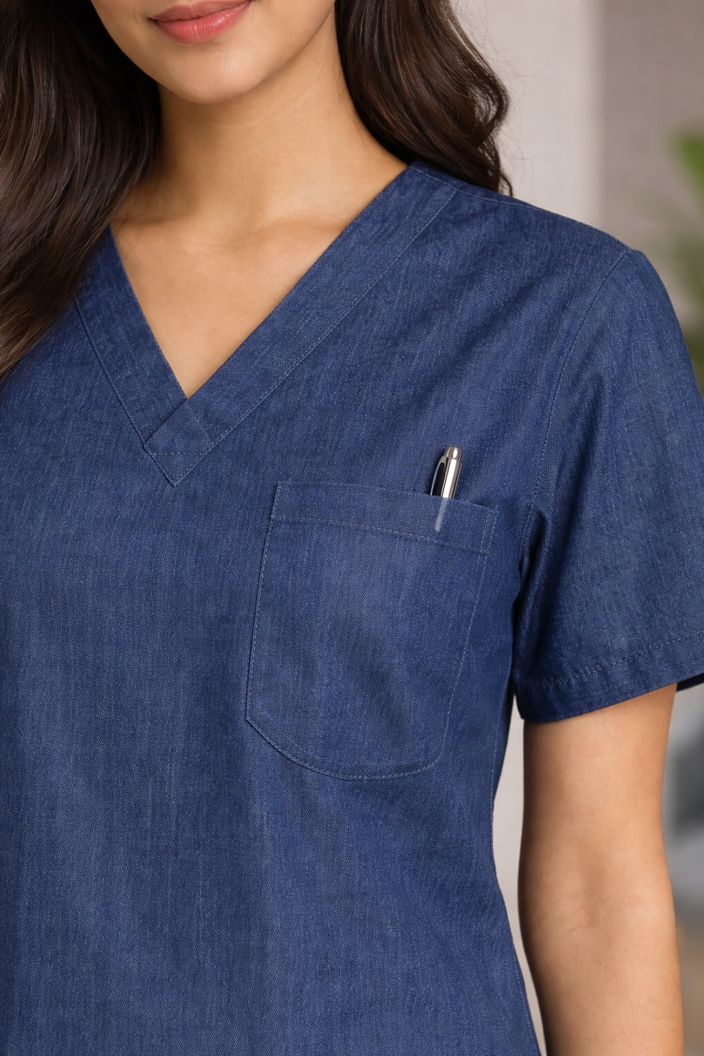 Premium Female Denim Scrub Set | V-Neck Top with 3-Pockets | Ideal for doctors, dentists, vets, nurses & healthcare professionals
