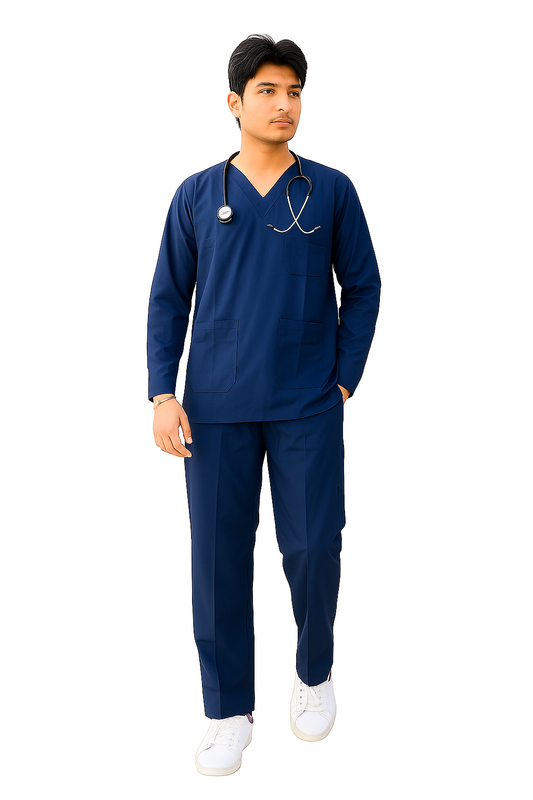 Premium Male Full Sleeve Scrub |  Navy Blue Color | V Neck | Doctor & Medical Uniform for Men | Hospital & Clinic Wear