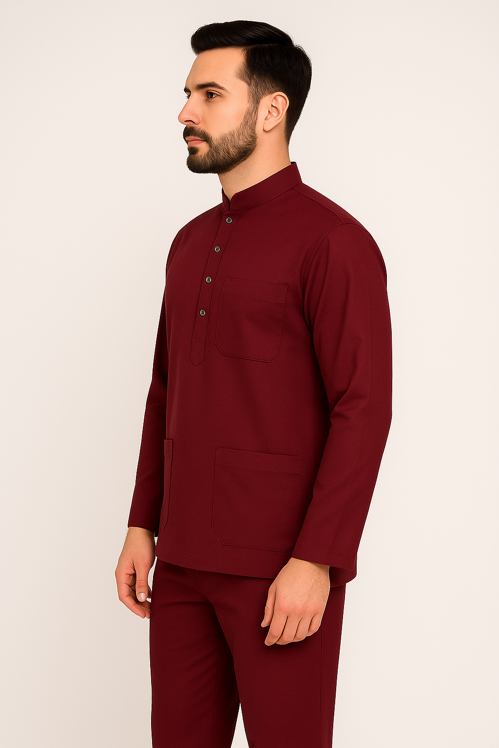 Premium Male Maroon Full Sleeve Scrub Set | Doctor & Medical Uniform for Men | Hospital & Clinic Wear
