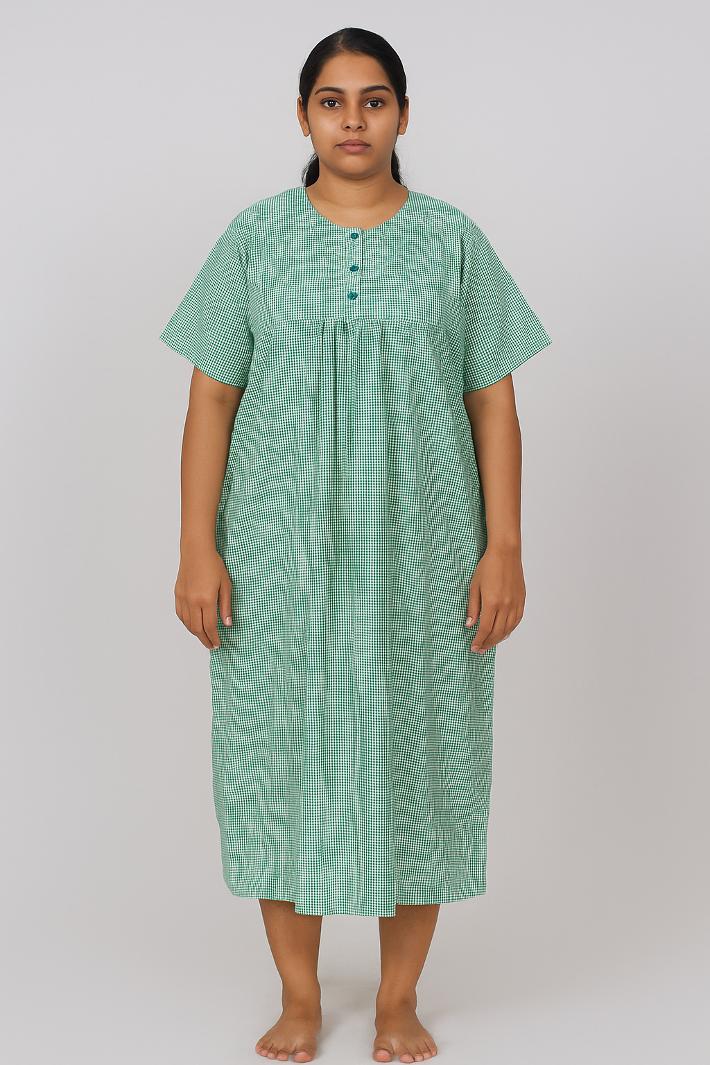 Hangerage Patient Gown (Maxi) | Green Checkered Cotton | Free Size