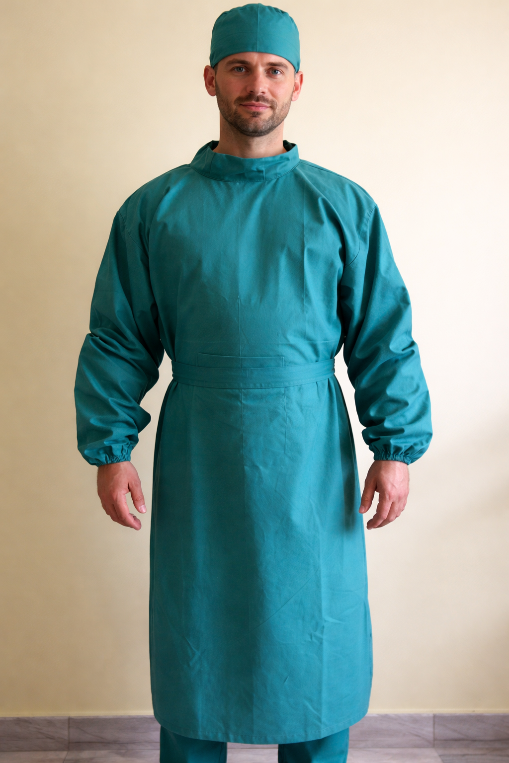 Surgeon Gown – Elasticated Full Sleeves | Medical OT Protective Wear | Free Size