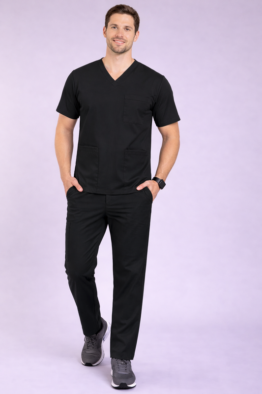 Premium Male Scrub Suits | Polycotton, Stylish, Comfortable | Half Sleeves| Ideal For Health care Professionals | Color (Black) Sizes S-2XL