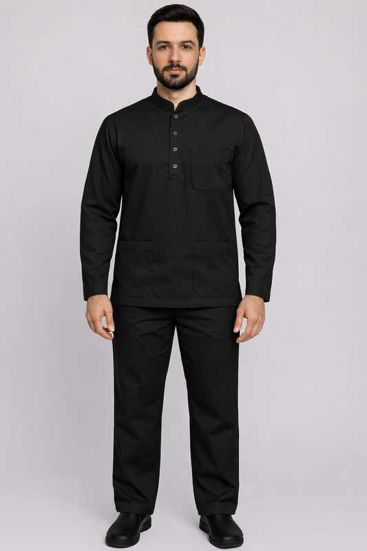 Premium Male Black Full Sleeve Scrub Set | Doctor & Medical Uniform for Men | Hospital & Clinic Wear