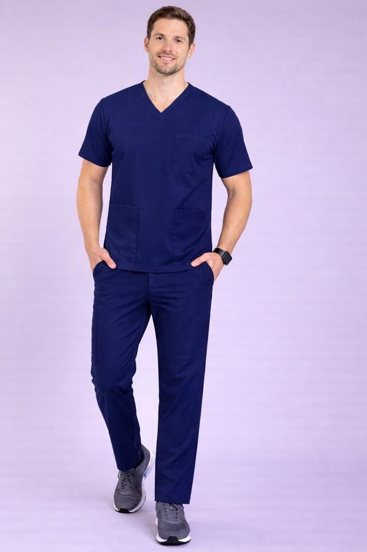 Premium Male Scrub Suits | Polycotton, Stylish, Comfortable | Half Sleeves| Ideal For Health care Professionals | Color (Navy Blue) Sizes S-2XL