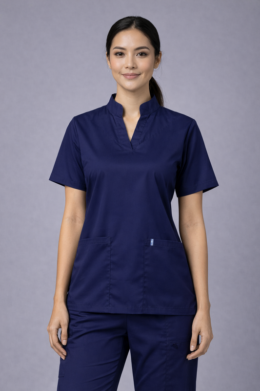Premium Female Scrub Suit | Mandarian Collar | Navy Blue Color | Stylish, Comfortable | Ideal For Health care Professionals | Sizes XS- 2XL