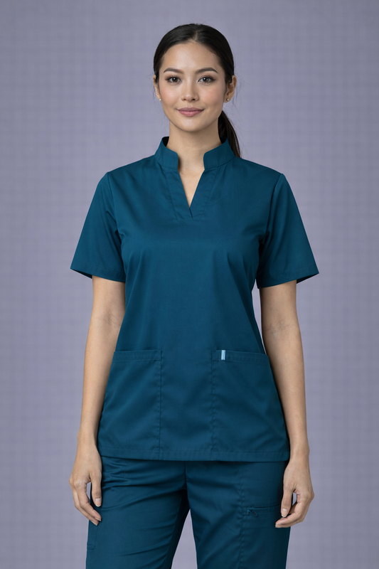 Premium Female Scrub Suit | Mandarian Collar | Teel Blue Color | Stylish, Comfortable | Ideal For Health care Professionals | Sizes XS- 2XL