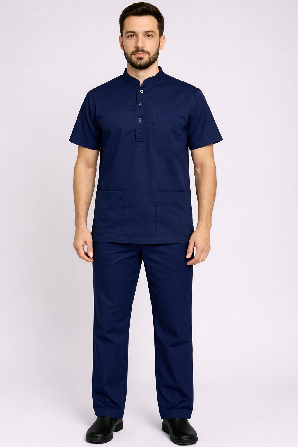 Premium Male Scrub Set | Mandarian Collar | Half Sleeves | Ideal For Health Care Professional | Color (Teel Blue) | Sizes (S-2XL)