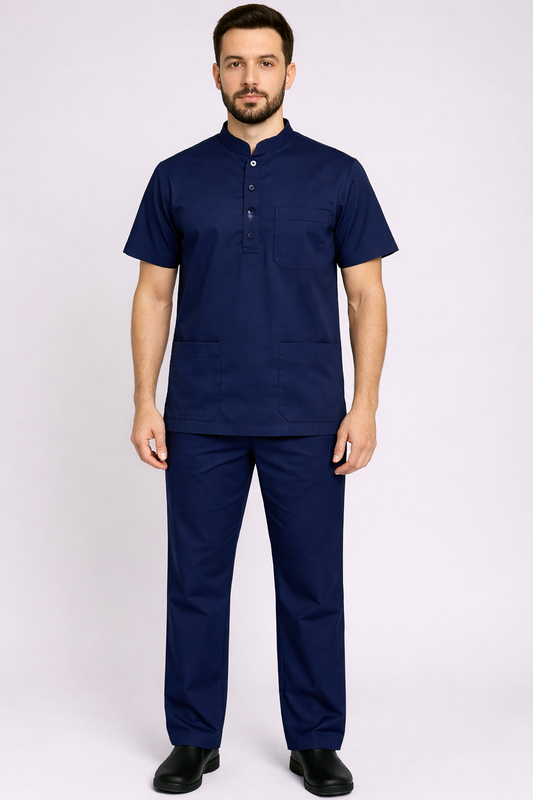 Premium Male Scrub Suit | Mandarian Collar | Navy Blue Color | Stylish, Comfortable | Ideal For Health care Professionals | Sizes S- 2XL