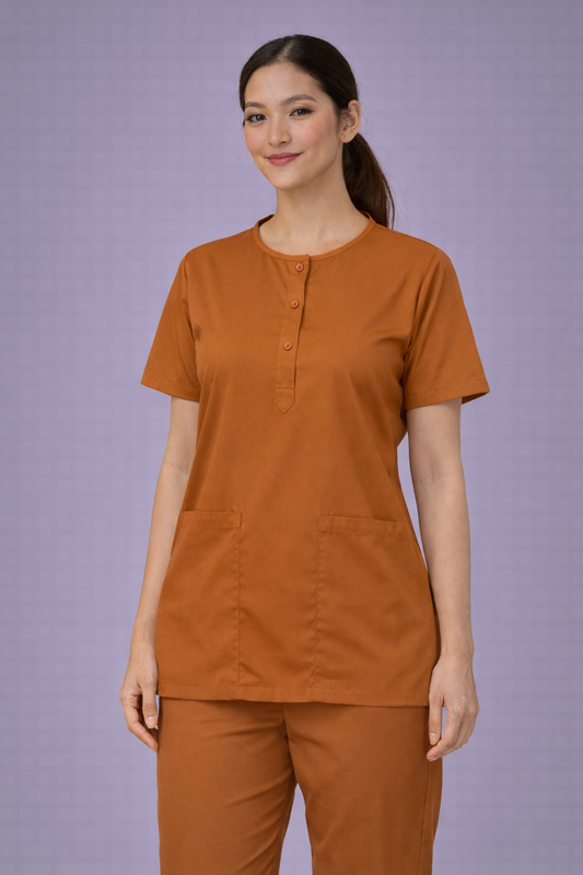 Female Premium Rust Color | Full Sleeve Scrub Set | Round Neck | Doctor & Medical Uniform | Hospital & Clinic Wear