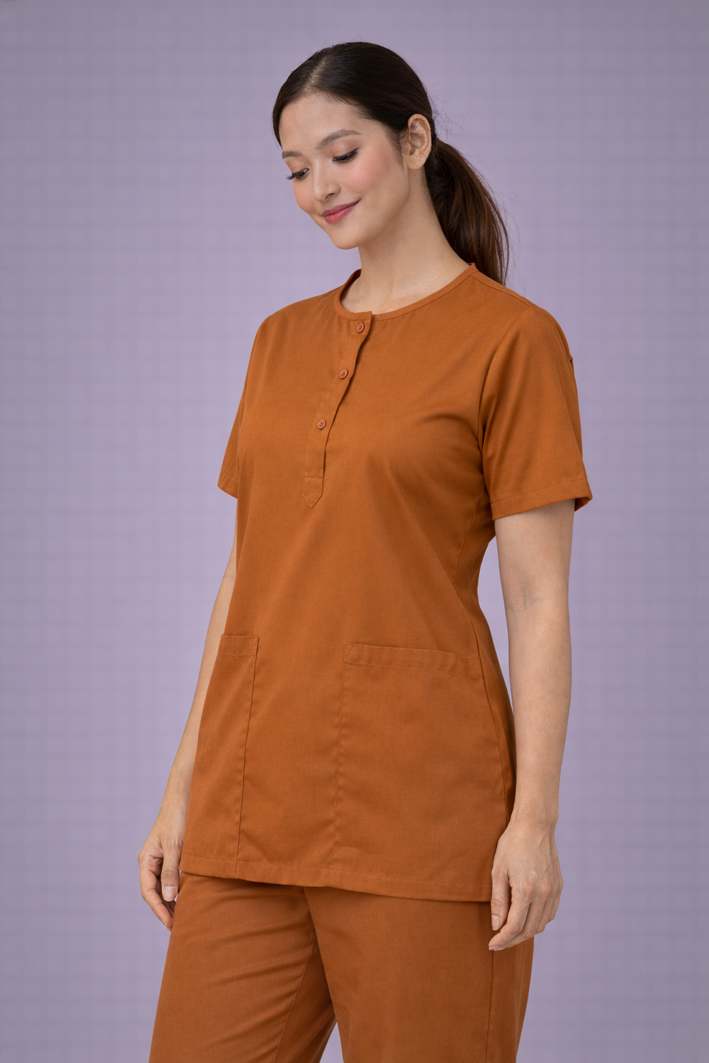 Female Premium Rust Color | Half Sleeves Scrub Set | Round Neck | Doctor & Medical Uniform | Hospital & Clinic Wear