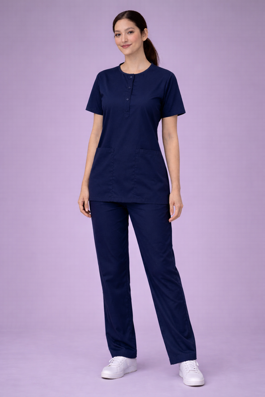Premium Female Scrub Suit | Round Neck  | Navy Blue Color | Stylish, Comfortable | Ideal For Health care Professionals | Sizes XS- 2XL