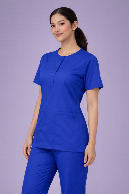 Premium Female Scrub Suit | Round Neck  | Royal Blue Color | Stylish, Comfortable | Ideal For Health care Professionals | Sizes XS- 2XL
