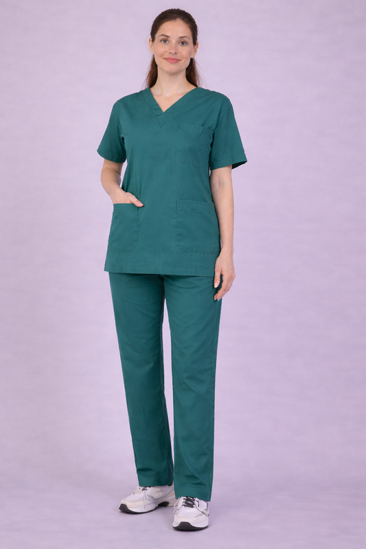 Premium Female Scrub Suits | V Neck | Polycotton, Stylish, Comfortable | Half Sleeves | Ideal For Health care Professionals | Color ( Teel Blue ) Sizes XS-2XL