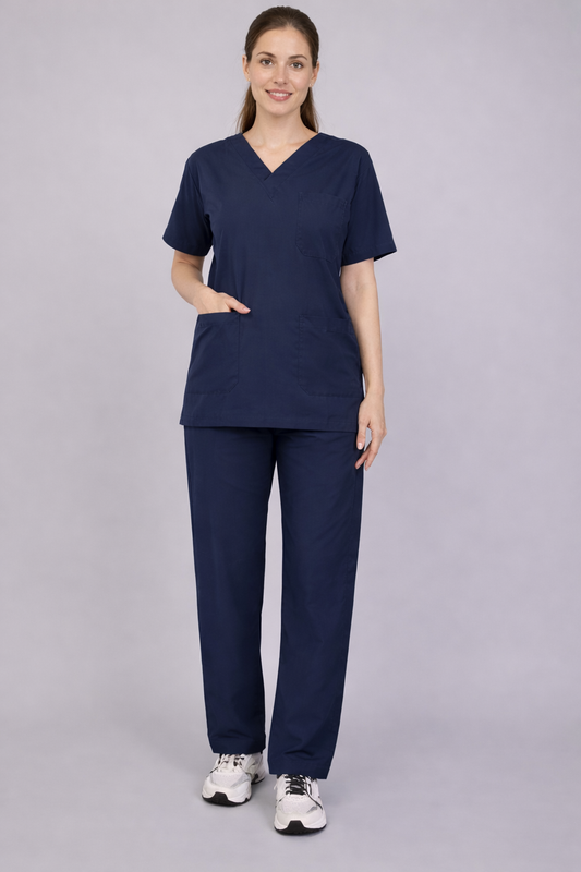 Premium Female Scrub Suits | V Neck | Polycotton, Stylish, Comfortable | Half Sleeves | Ideal For Health care Professionals | Color (Navy Blue) Sizes XS-2XL