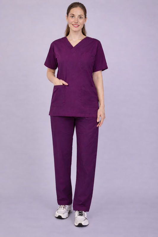 Premium Female Scrub Suits | V Neck | Polycotton, Stylish, Comfortable | Half Sleeves | Ideal For Health care Professionals | Color (Wine) Sizes XS-2XL