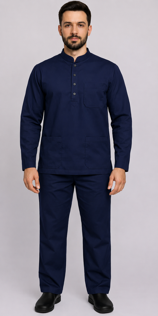 Premium Male Navy Blue Full Sleeve Scrub Set | Doctor & Medical Uniform for Men | Hospital & Clinic Wear