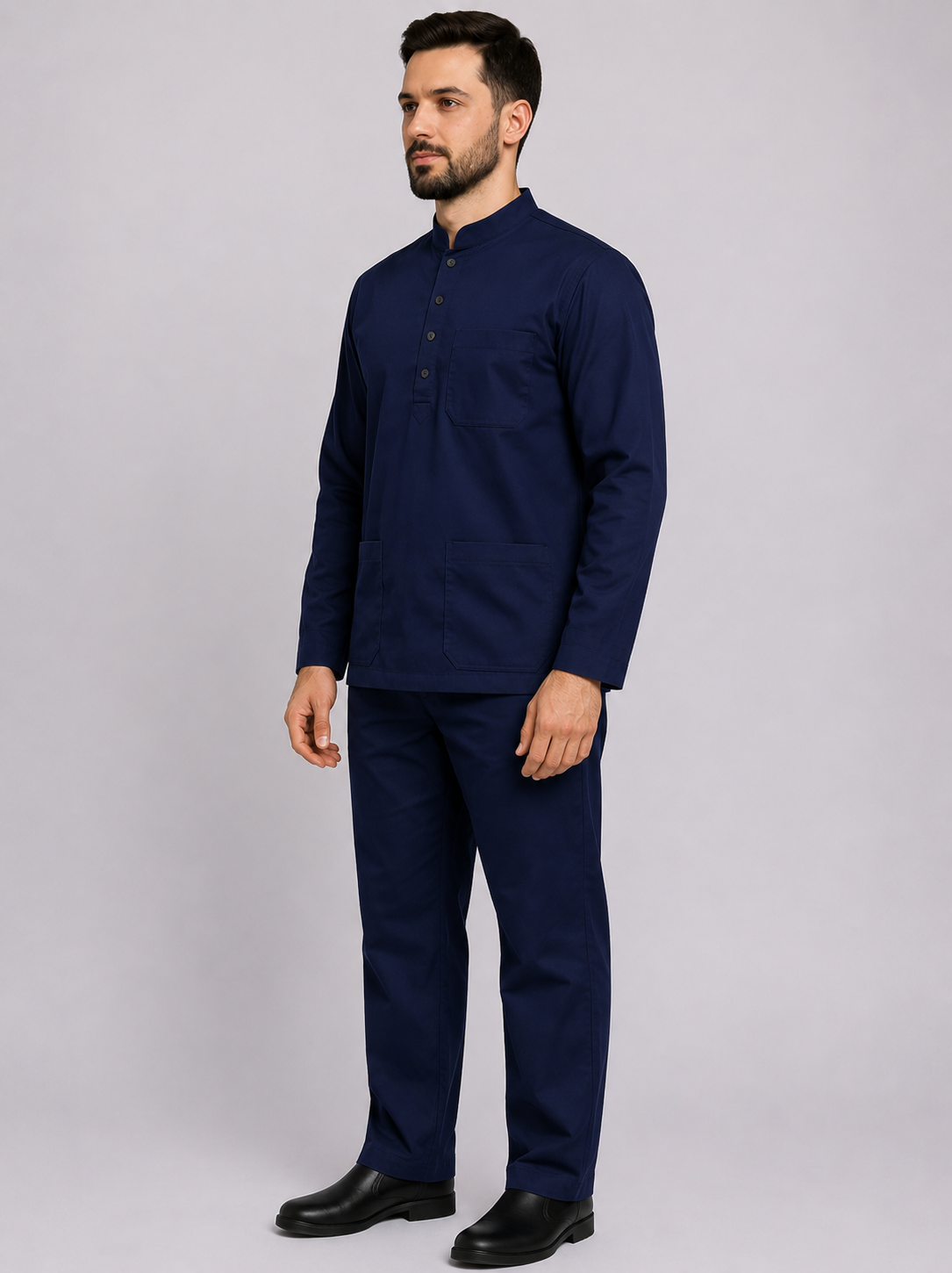 Premium Male Navy Blue Full Sleeve Scrub Set | Doctor & Medical Uniform for Men | Hospital & Clinic Wear