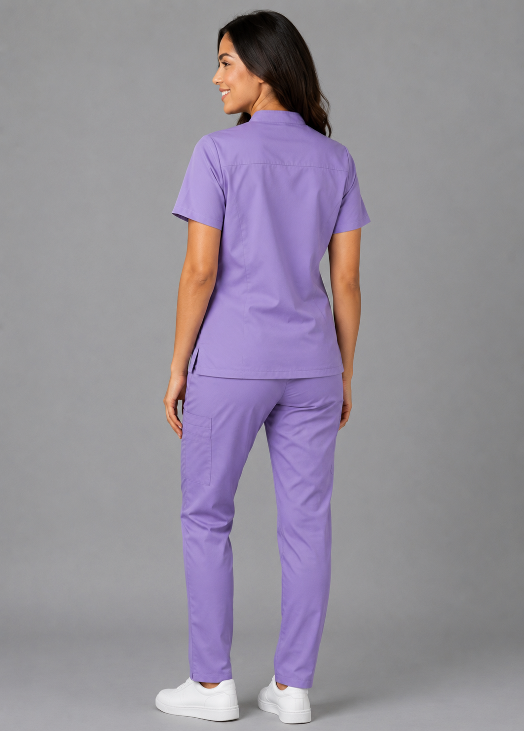 Female Scrub Suit | Mandarian Collar | Front Open | Lilac Color | Stylish, Comfortable | Ideal For Health care Professionals | Sizes XS - 2XL