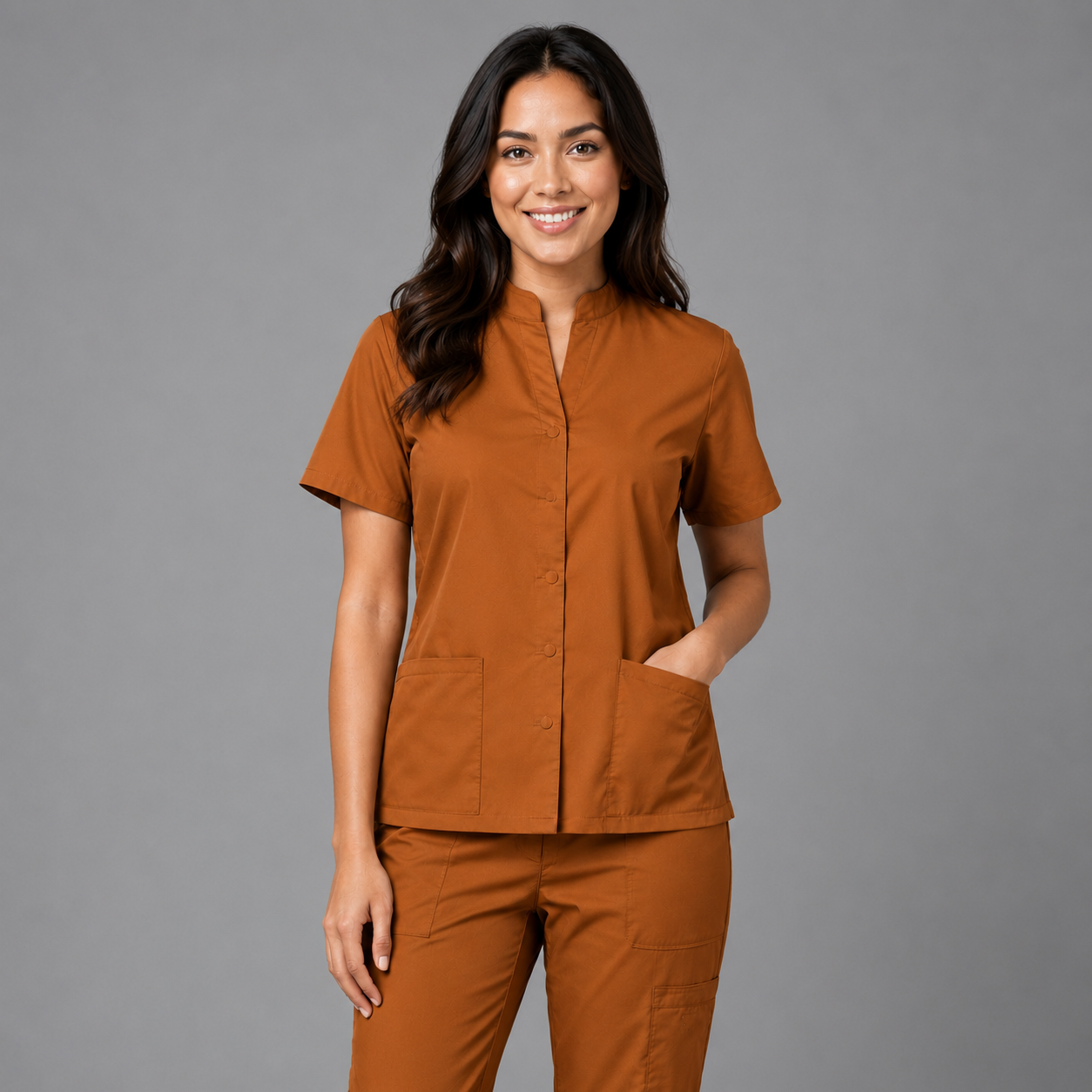 Female Scrub Suit | Mandarian Collar | Front Open | Lilac Color | Stylish, Comfortable | Ideal For Health care Professionals | Sizes XS - 2XL