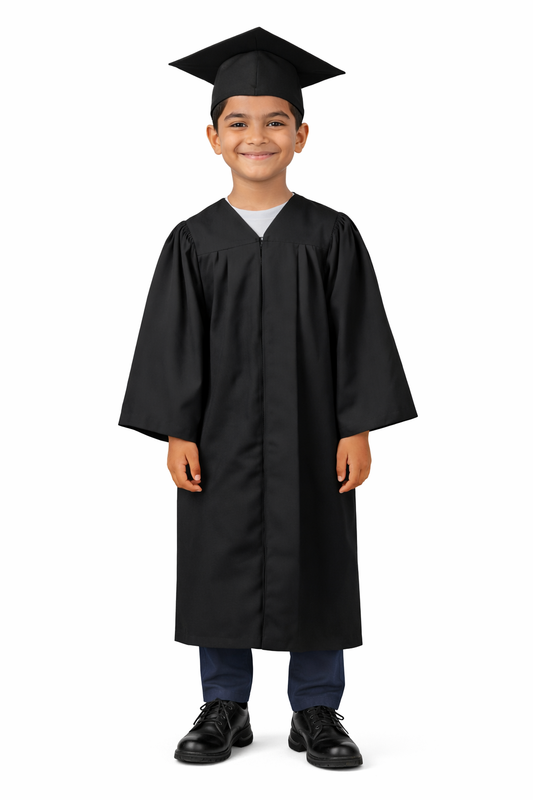 Kids Graduation Convocation Gown Set – Black Gown with Cap
