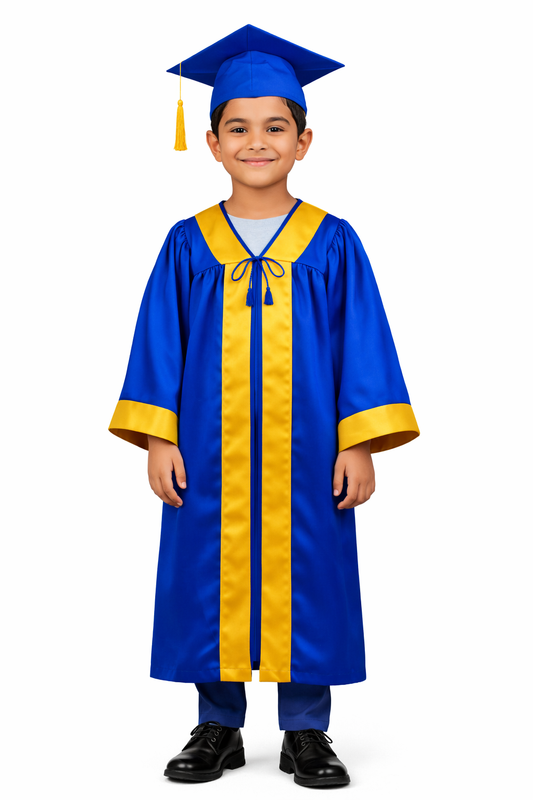 Royal Blue & Gold Kids Convocation Graduation Gown with Cap
