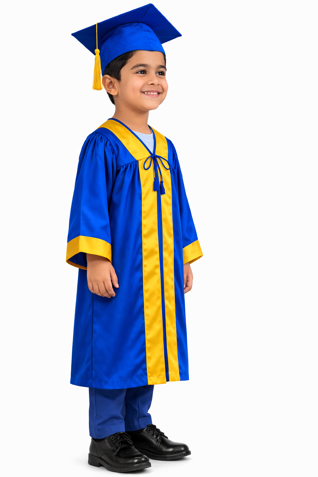 Royal Blue & Gold Kids Convocation Graduation Gown with Cap