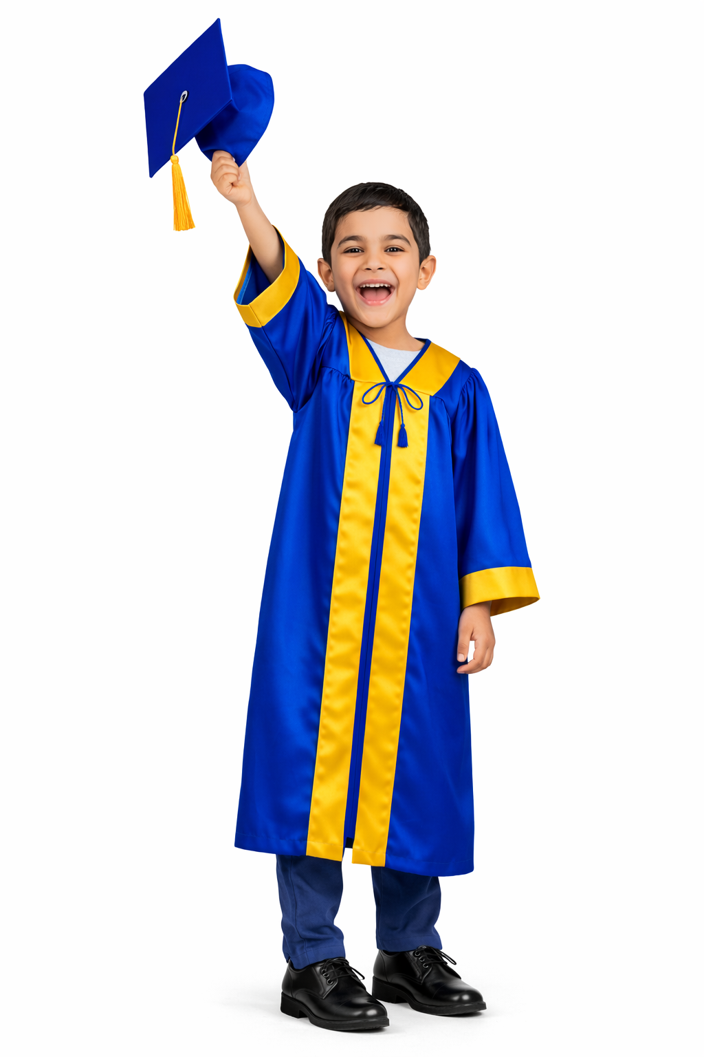 Royal Blue & Gold Kids Convocation Graduation Gown with Cap