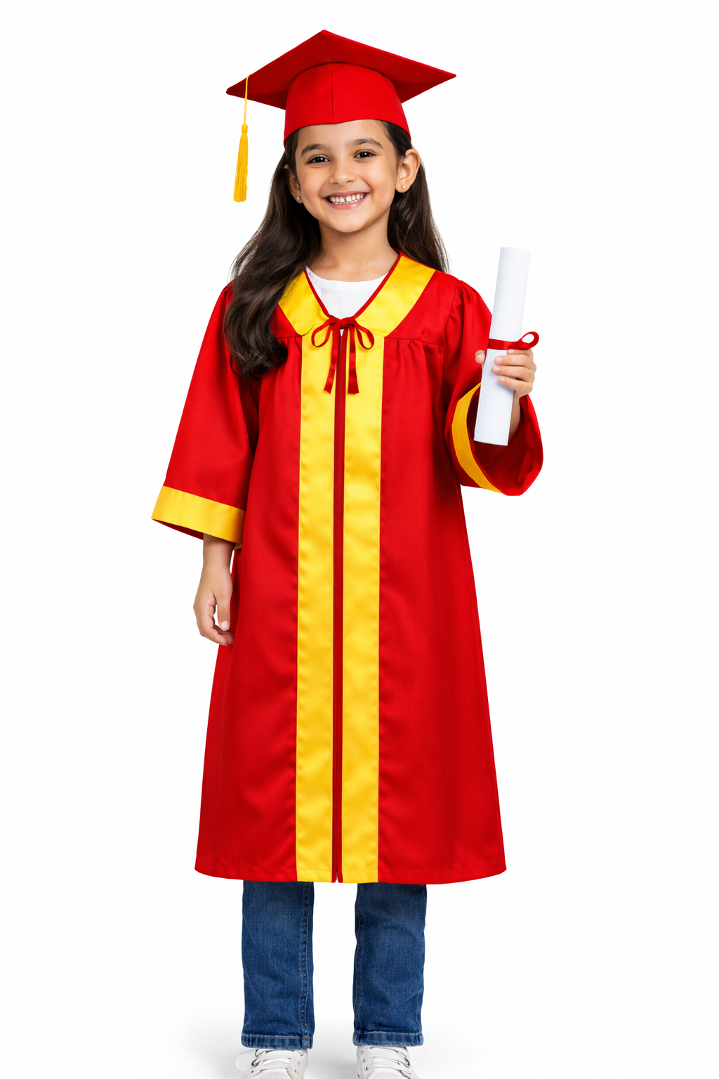 Red & Gold Kids Convocation Graduation Gown with Cap