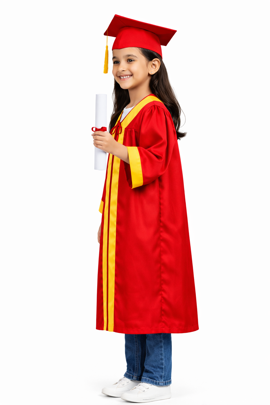 Red & Gold Kids Convocation Graduation Gown with Cap