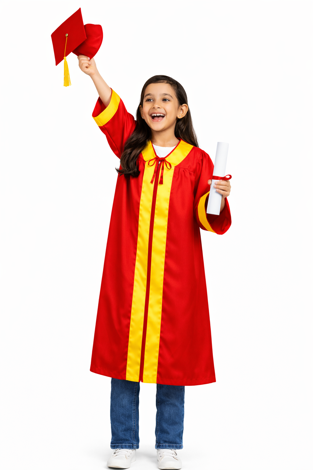 Red & Gold Kids Convocation Graduation Gown with Cap