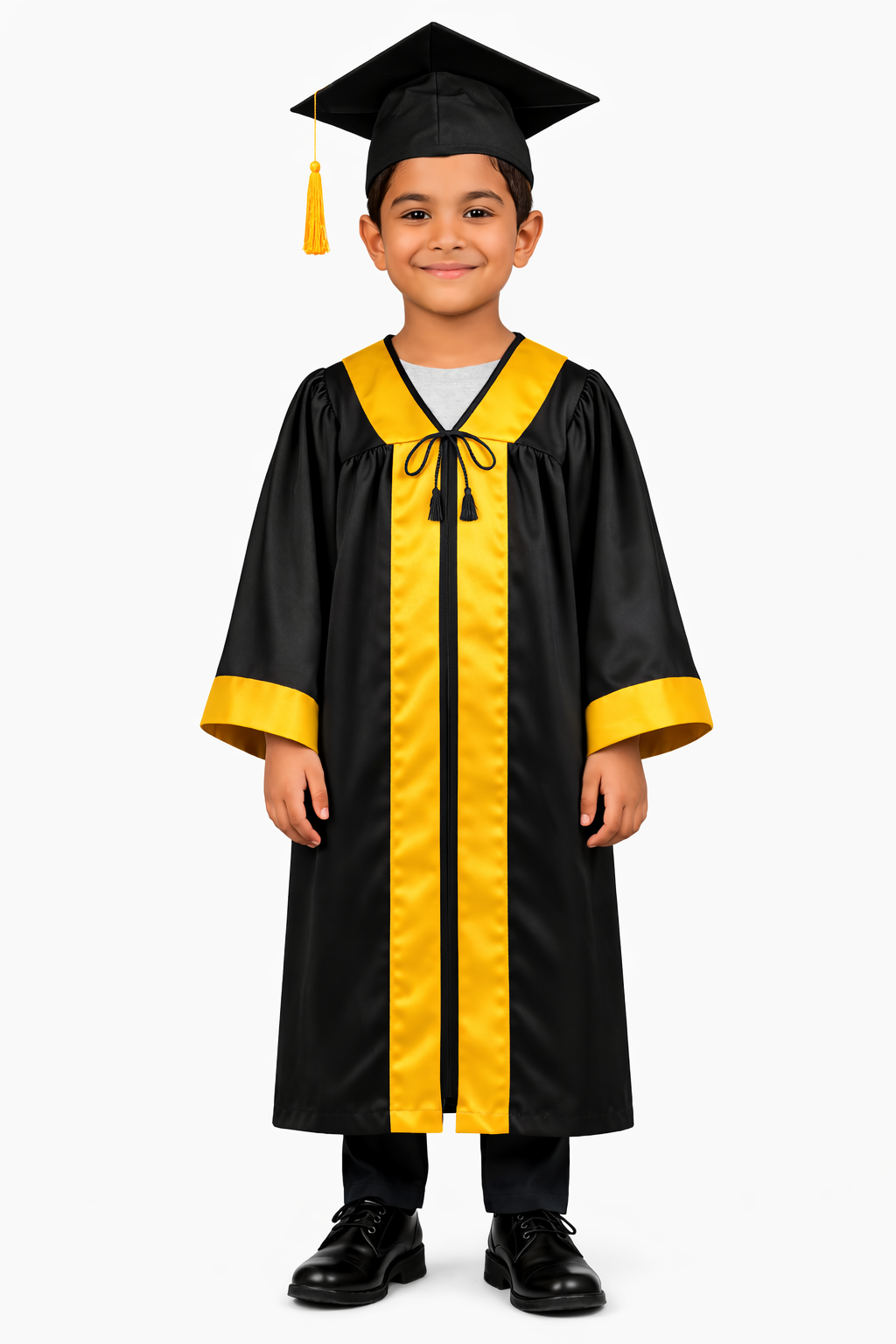 Black & Gold Kids Convocation Graduation Gown with Cap