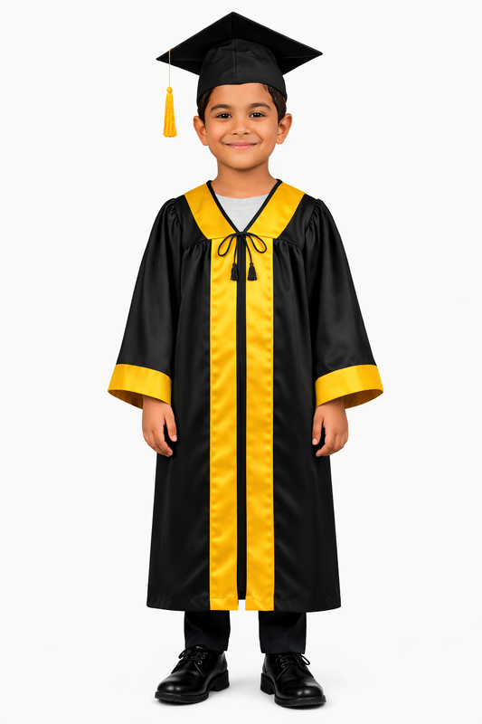 Black & Gold Kids Convocation Graduation Gown with Cap