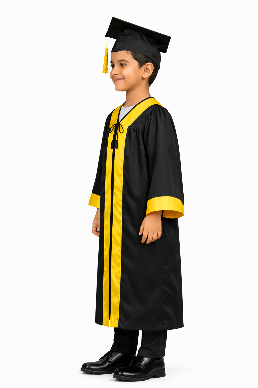 Black & Gold Kids Convocation Graduation Gown with Cap