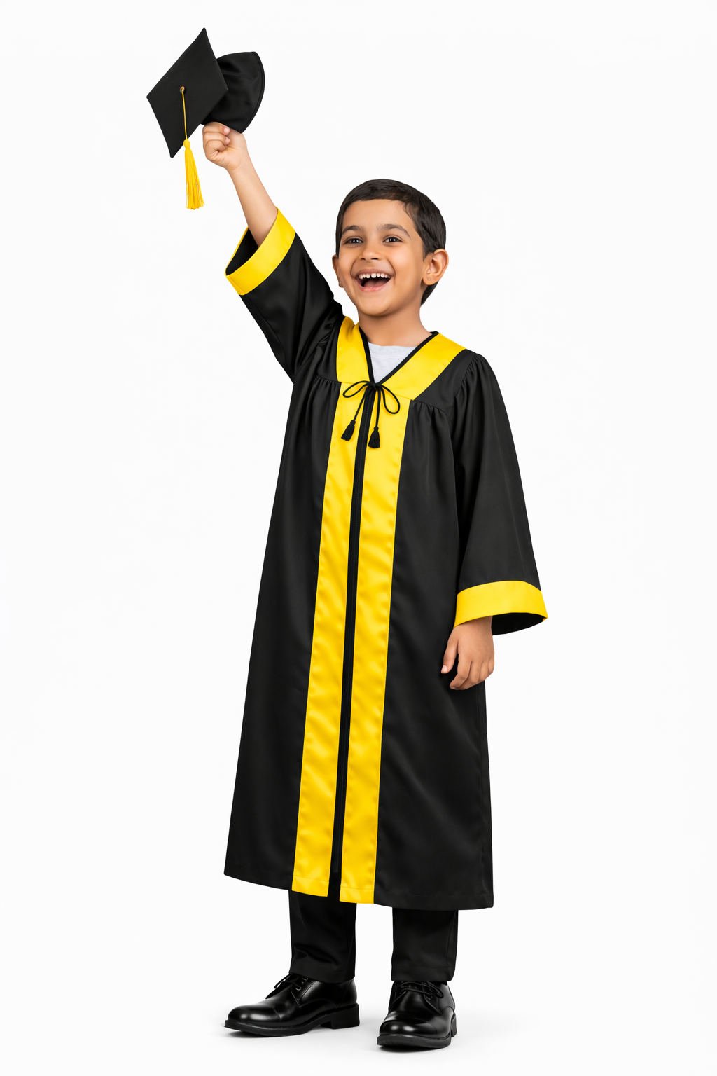 Black & Gold Kids Convocation Graduation Gown with Cap