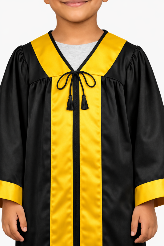 Black & Gold Kids Convocation Graduation Gown with Cap
