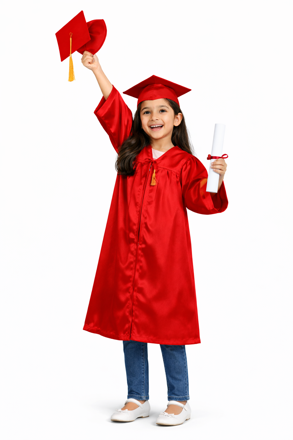 Red Kids Convocation Graduation Gown with Cap