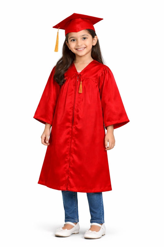 Red Kids Convocation Graduation Gown with Cap