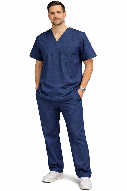Premium Male Denim Scrub Set | V-Neck Top with 3-Pockets | Ideal for doctors, dentists, vets, nurses & healthcare professionals