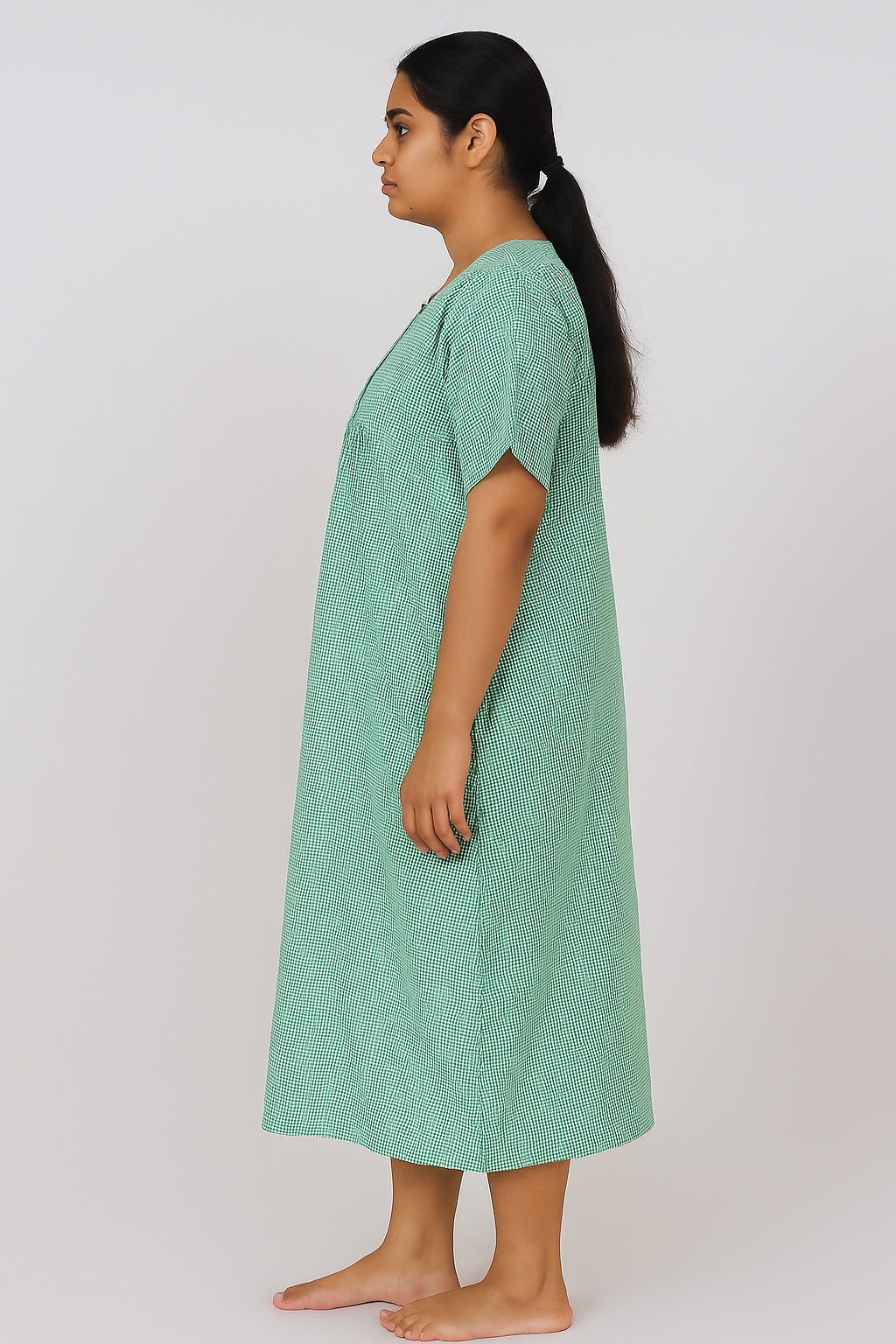Hangerage Patient Gown (Maxi) | Green Checkered Cotton | Free Size