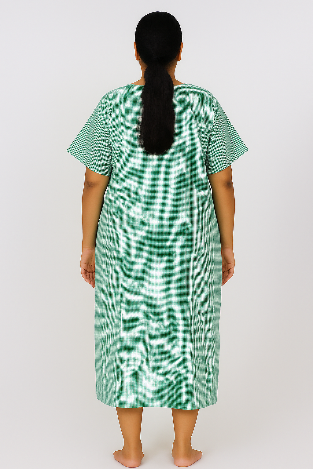 Hangerage Patient Gown (Maxi) | Green Checkered Cotton | Free Size